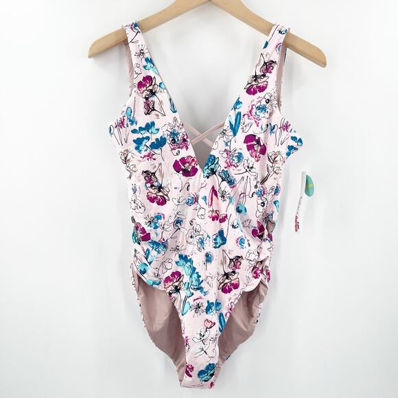 THE BIKINI LAB Swimsuit Size Large Reversible One Piece Floral Solid Beach NWT - Picture 3 of 16